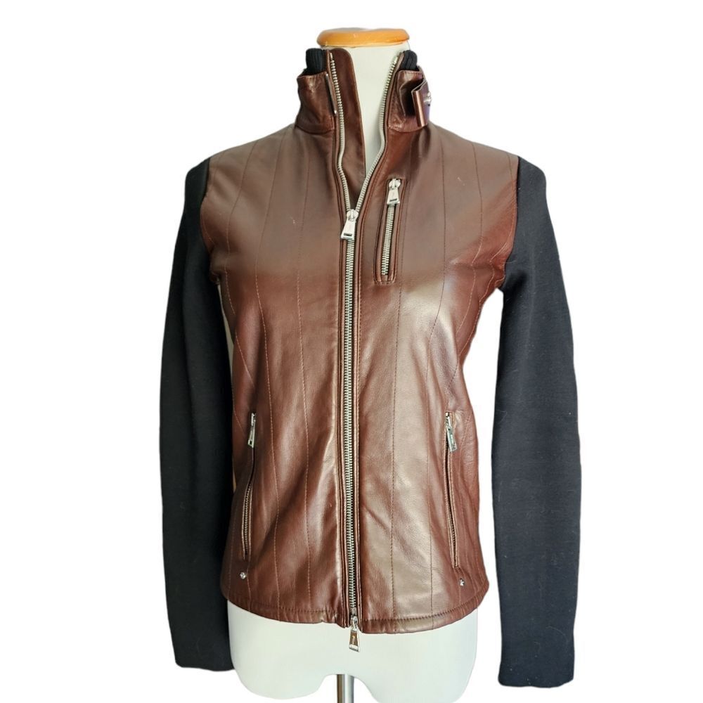 Ralph Lauren Leather Colorblock Moto Jacket SZ S.   (84)